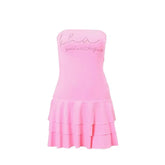 Y2K Sleeveless Slash-Neck Skinny Tiered Sweet Dress